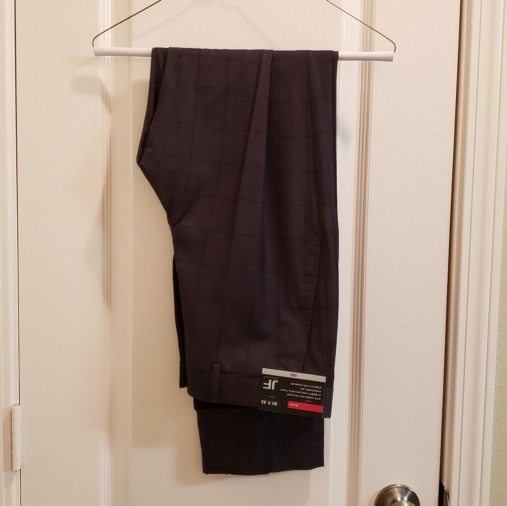 JF J. Ferrar Black Windowpane Slim Fit Suit Pants